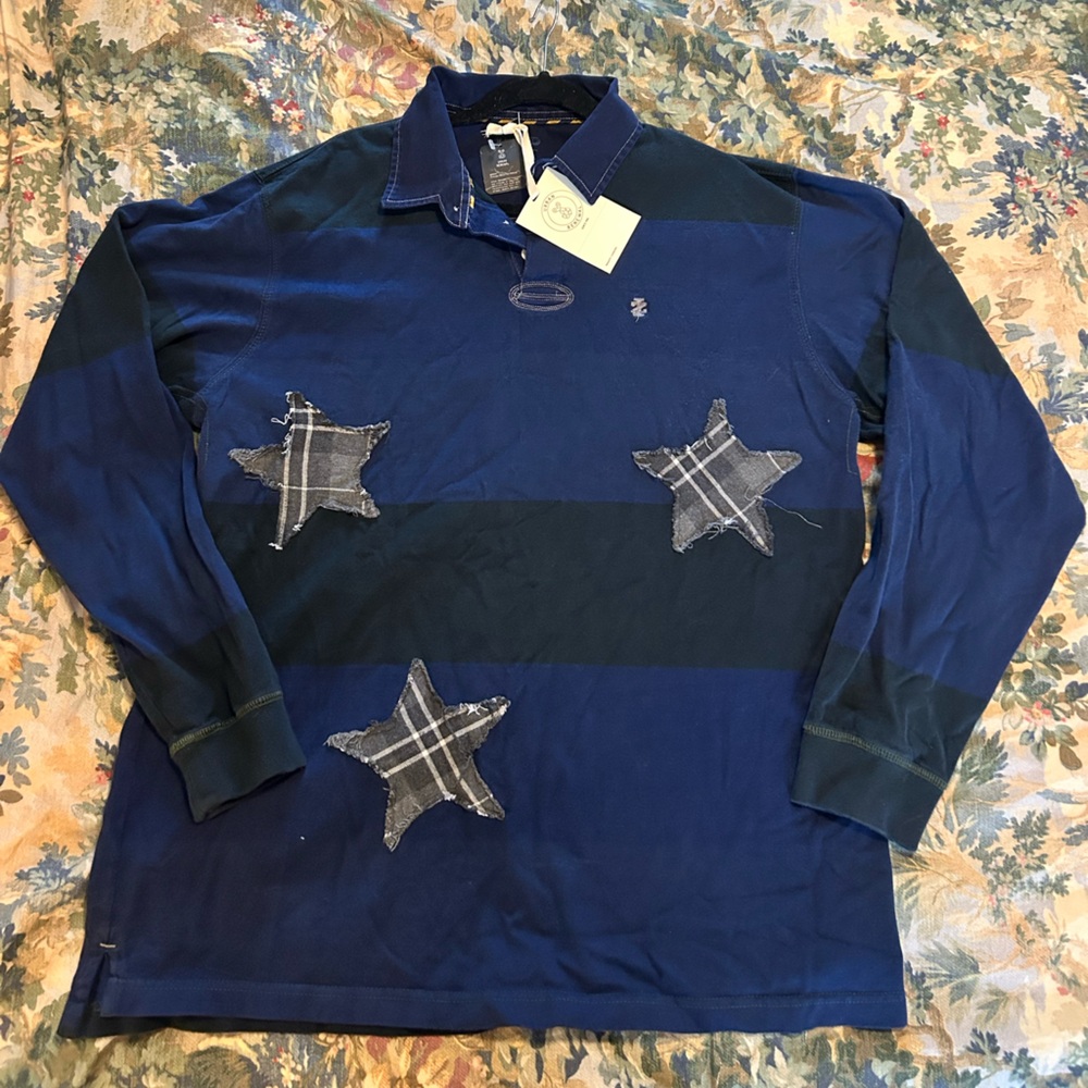 UO Renewal Izod Blue/Green Polo w/Grey Flannel Star Details NWT